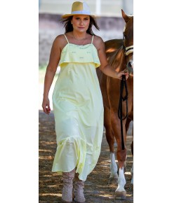 VESTIDO BORDADO BRIDÃO COM BABADO - AMARELO