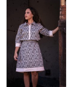 VESTIDO GEOMÉTRICO - OFF/ PRETO