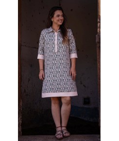 VESTIDO GEOMÉTRICO - OFF/ VERDE